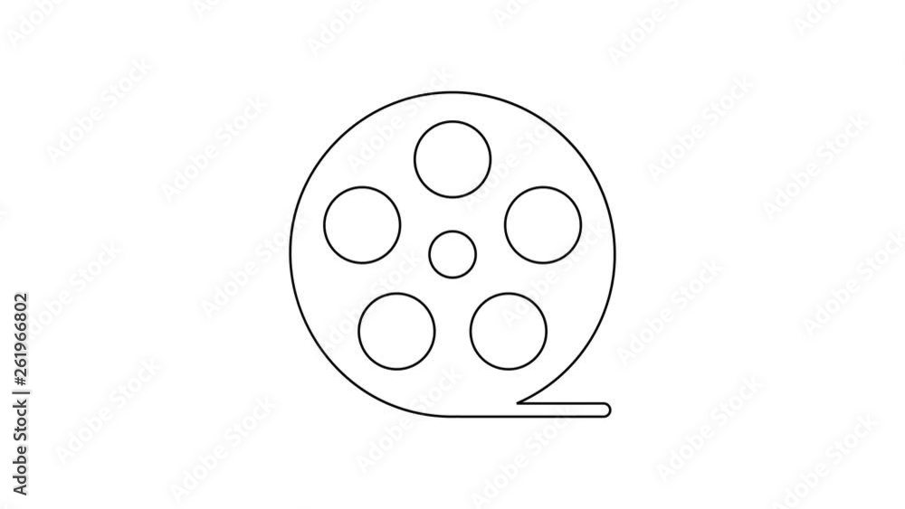 Grey Film reel line icon on white background. 4K Video motion graphic animation Grey Film reel line icon on white background. 4K Video motion graphic animation