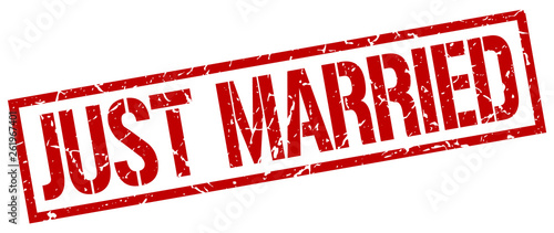just married red grunge square vintage rubber stamp