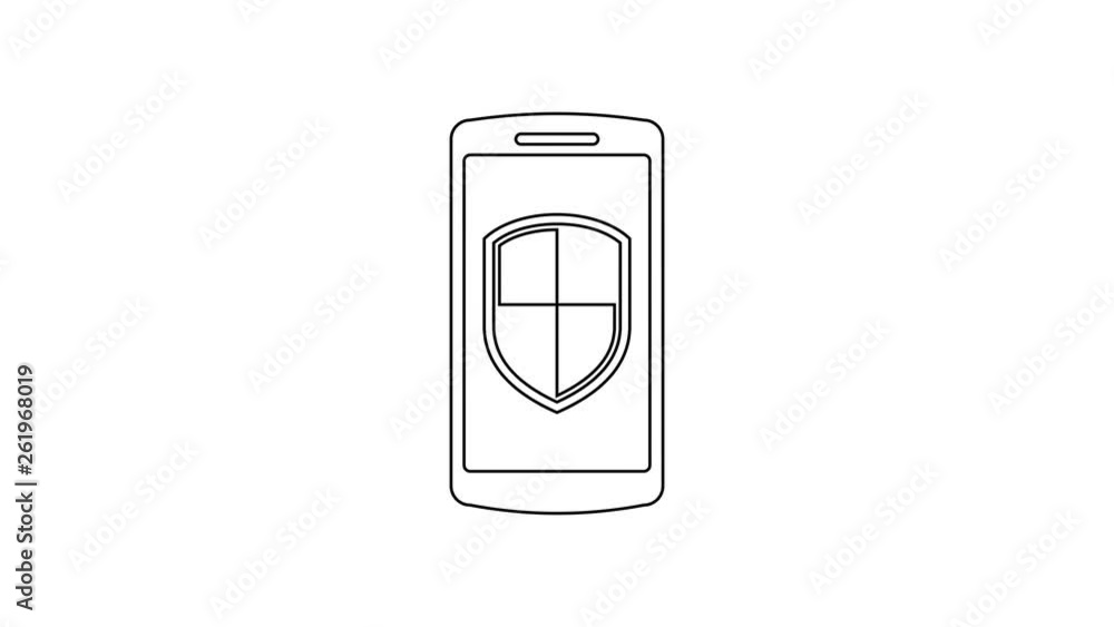 Grey Smartphone, mobile phone with security shield line icon on white background. 4K Video motion graphic animation Grey Smartphone, mobile phone with security shield line icon on white background. 4K Video motion graphic animation