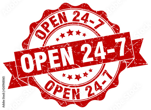 open 24 7 stamp. sign. seal