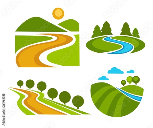 Landscape corporate identity isolated icons nature and countryside