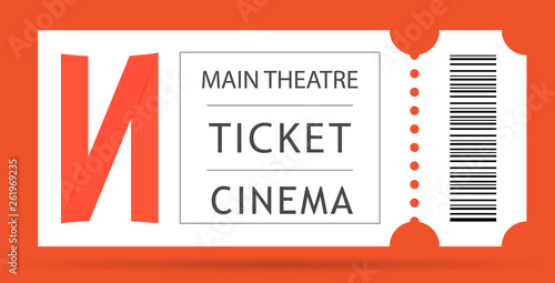 Ticket icon vector illustration in the flat style. Ticket stub isolated on a background. Retro cinema or movie tickets.