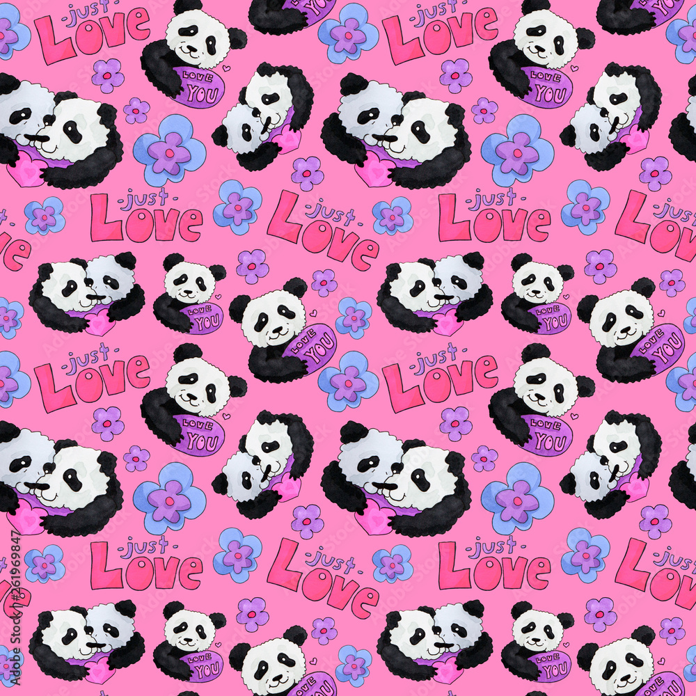 cute panda pattern. background for web and print purpose. marker art - valentine day cute panda pattern. background for web and print purpose. marker art - valentine day