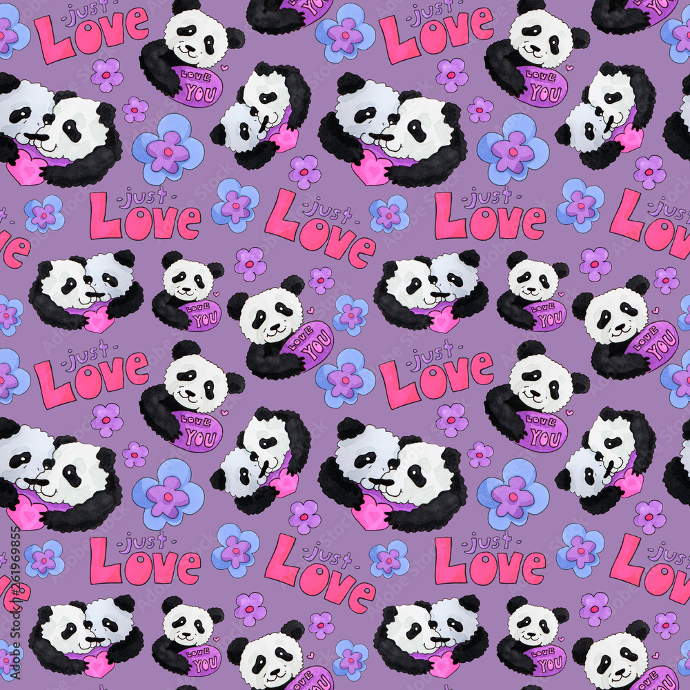 cute panda pattern. background for web and print purpose. marker art - valentine day cute panda pattern. background for web and print purpose. marker art - valentine day