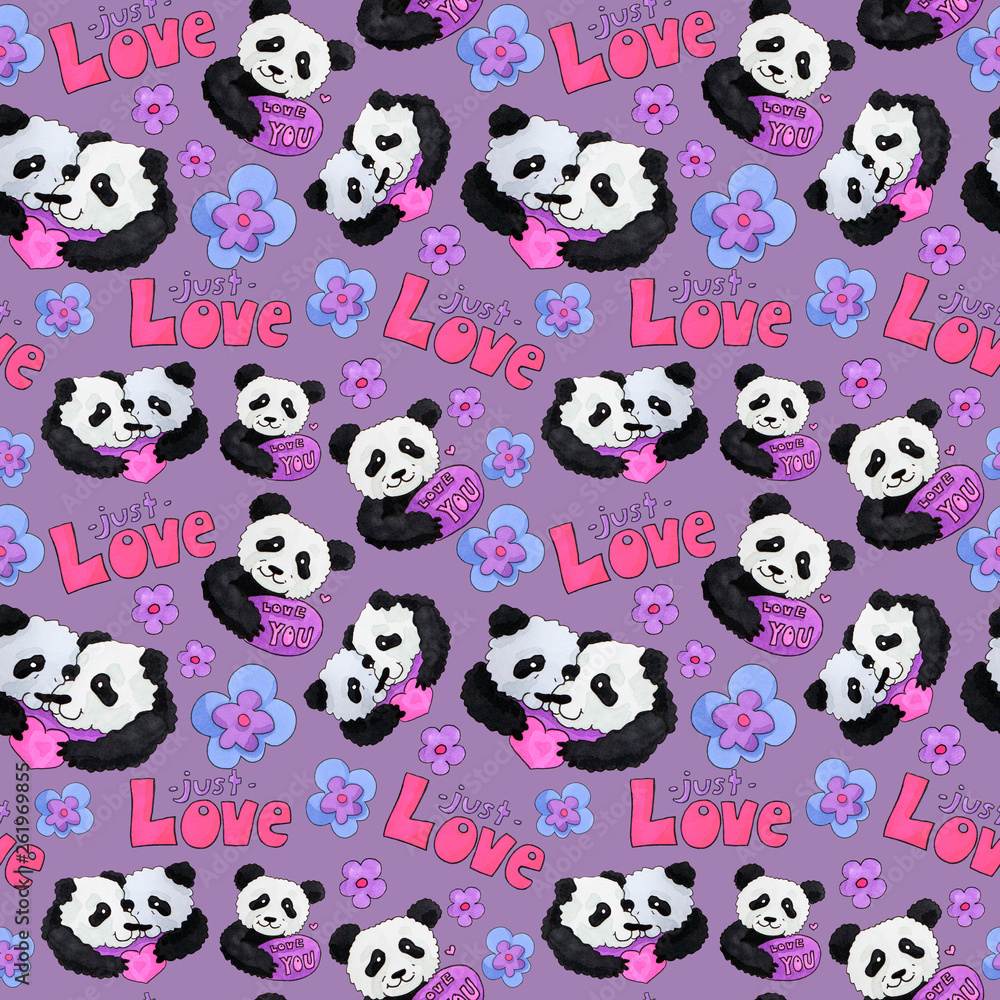 cute panda pattern. background for web and print purpose. marker art - valentine day