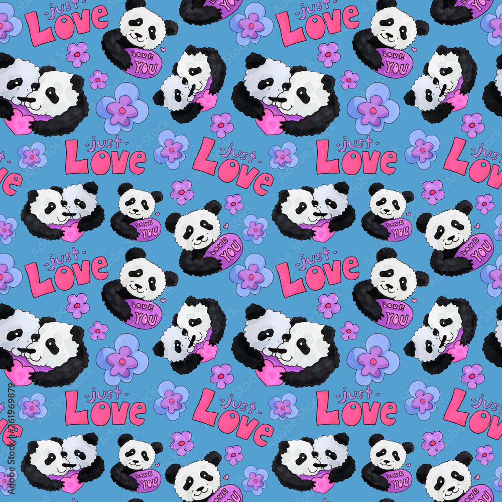 cute panda pattern. background for web and print purpose. marker art - valentine day cute panda pattern. background for web and print purpose. marker art - valentine day