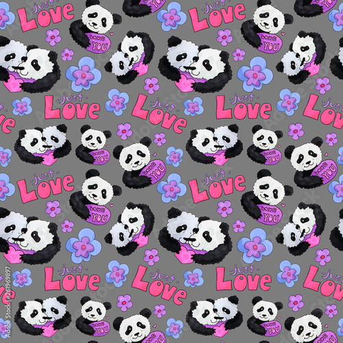 Fototapeta Naklejka Na Ścianę i Meble -  cute panda pattern. background for web and print purpose. marker art - valentine day