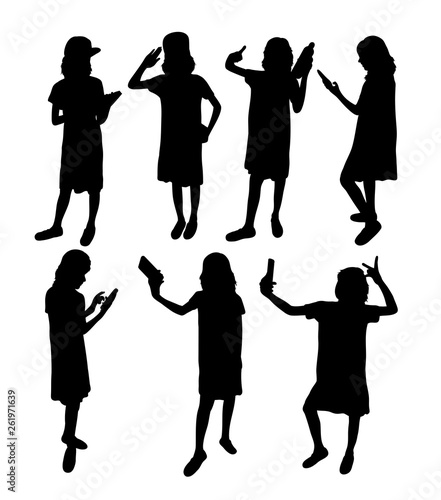 Girl With Smartphone Silhouettes, art vector design