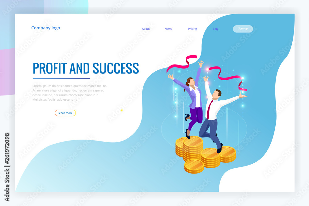 Isometric profit, fortune and success, successful investment concept. Man and woman is glad a lot of money, success, good luck. Isometric profit, fortune and success, successful investment concept. Man and woman is glad a lot of money, success, good luck.