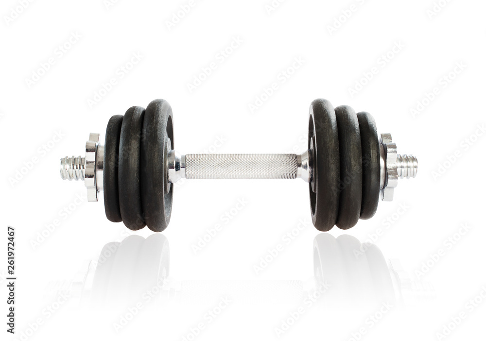 Fototapeta premium Metal dumbbell on white background