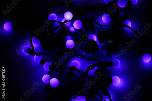 Christmas decoration, blue lights of garland