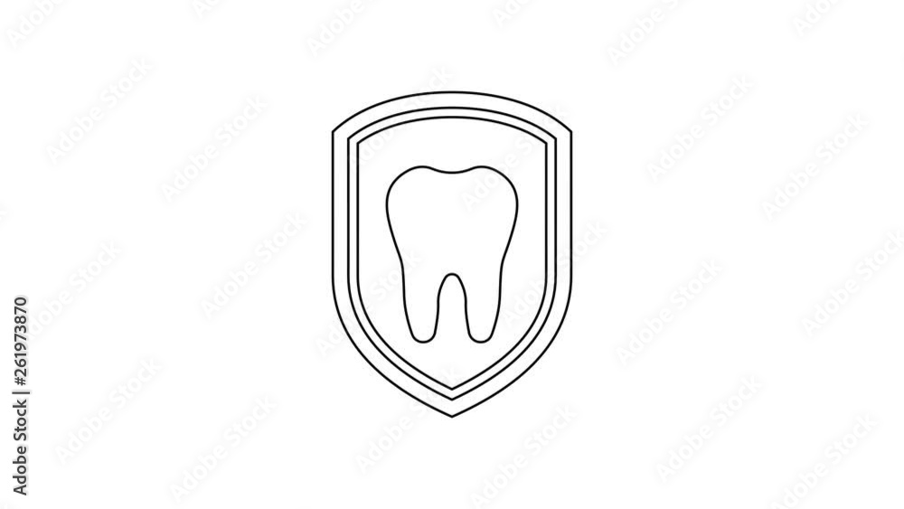Grey Dental protection line icon on white background. Tooth on shield logo icon. 4K Video motion graphic animation Grey Dental protection line icon on white background. Tooth on shield logo icon. 4K Video motion graphic animation