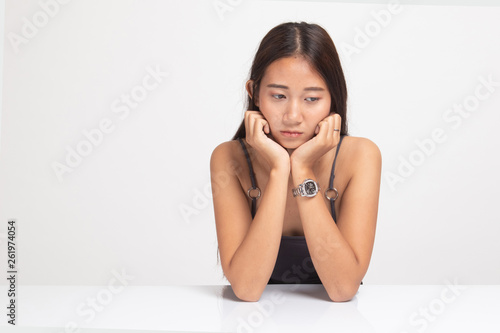 Asian girl with sad emotion.