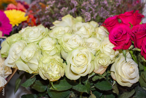 White roses in a flower shop.