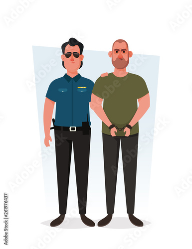 Police Officer Arresting a Thief. Cartoon Style. Vector Illustration