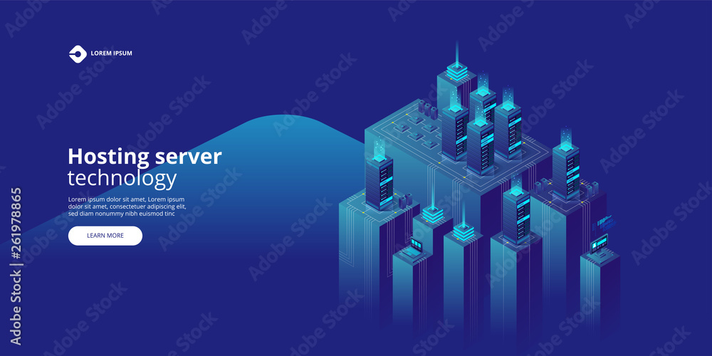 Obraz premium High detailed isometric vector illustration. Hosting server technology