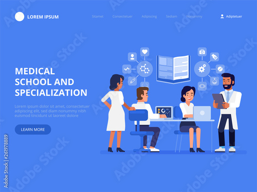 Medical school and specialization. Group of medical students or nurses.