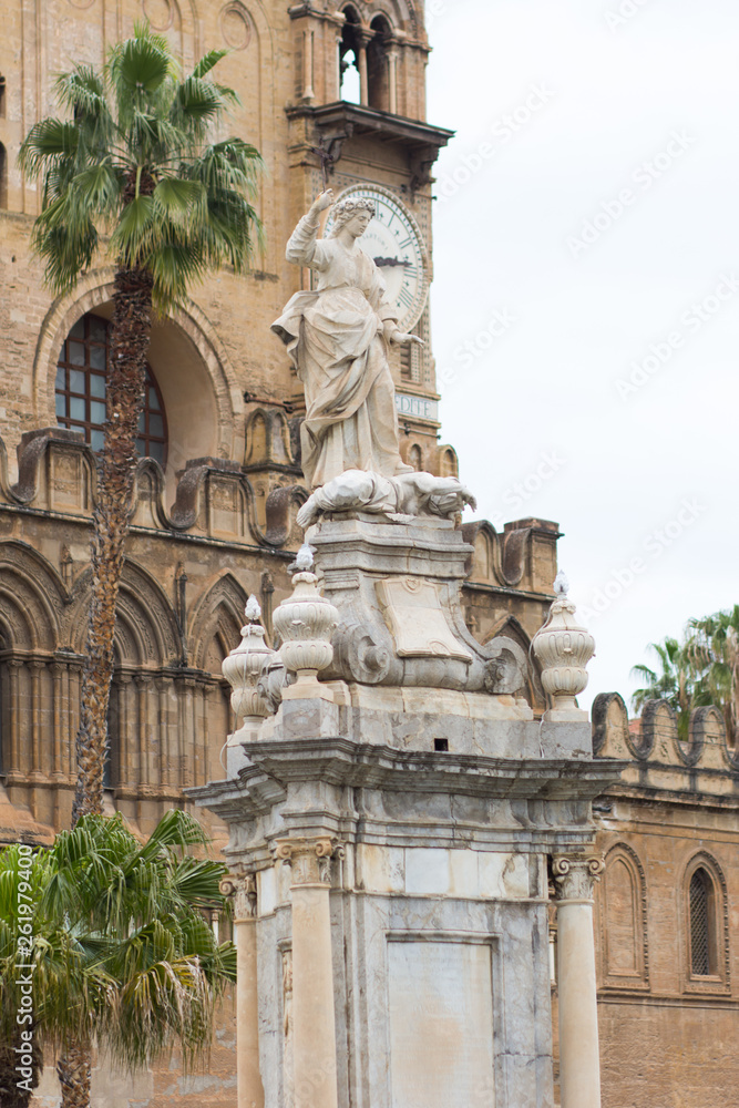 statue of Santa Rosalia on the square in front of palermo cathedral