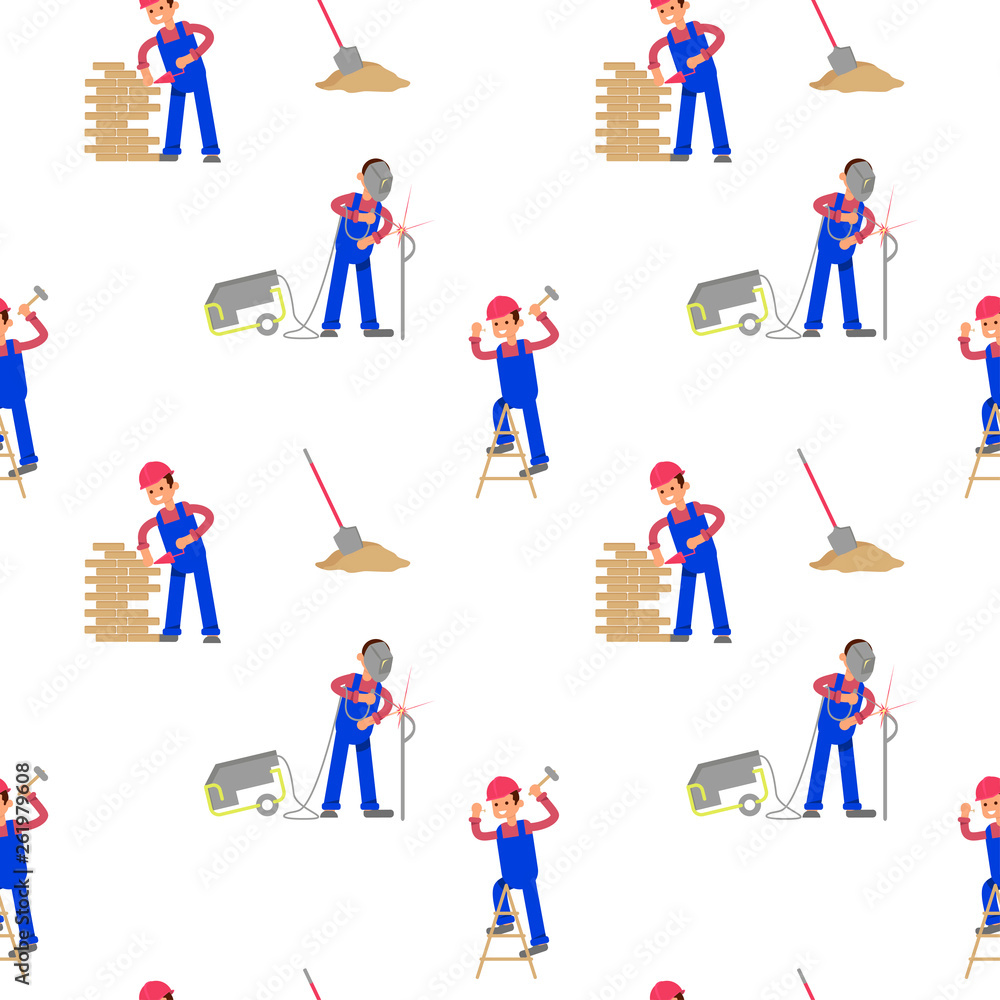 Seamless primitive pattern with Construction Worker Seamless primitive pattern with Construction Worker
