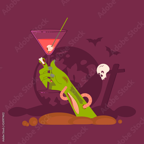 Green Zombie Hand holding a Cocktail