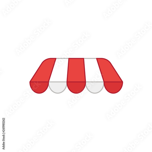 Flat design style vector of awning icon on white. Colored outlines.