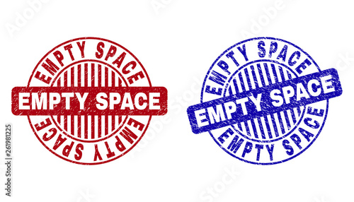 Grunge EMPTY SPACE round stamp seals isolated on a white background. Round seals with grunge texture in red and blue colors.