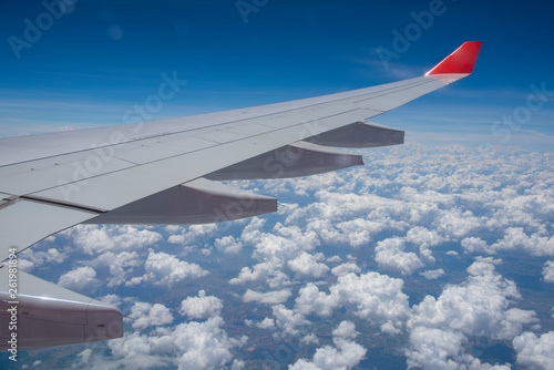 Plane wings and the sky Vie...