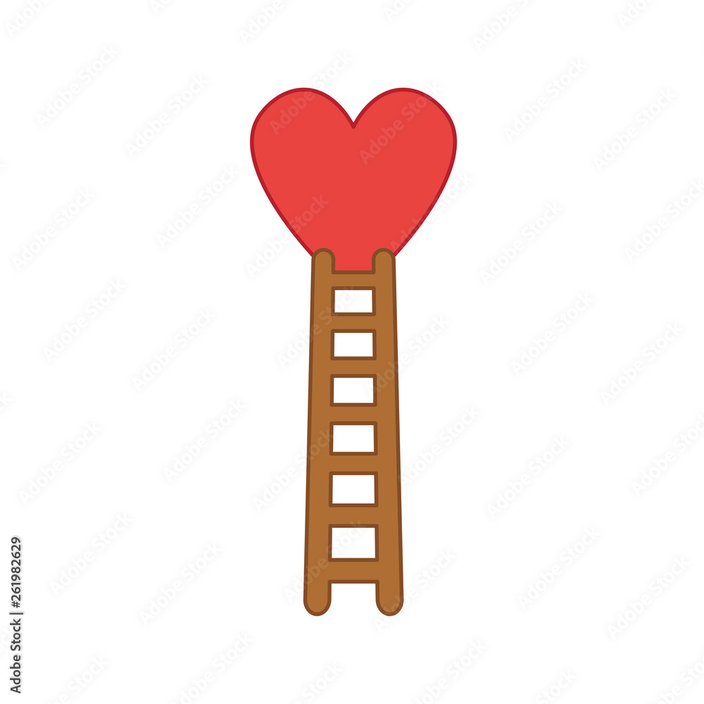 Flat design style vector concept of climb to heart with wooden ladder icon on white. Colored outlines. Flat design style vector concept of climb to heart with wooden ladder icon on white. Colored outlines.