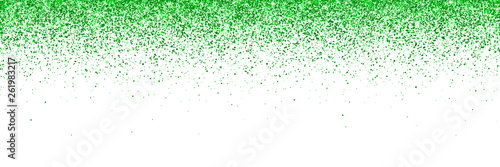 Green confetti on white background, wide horizontal. Vector