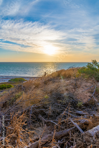 Coastal dune landscape in Shark Bay Western Australia during beautiful sunset