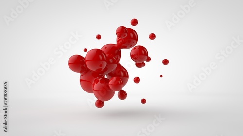 Photos 3D rendering of a plurality of drops of the red liquid looked like blood, juice