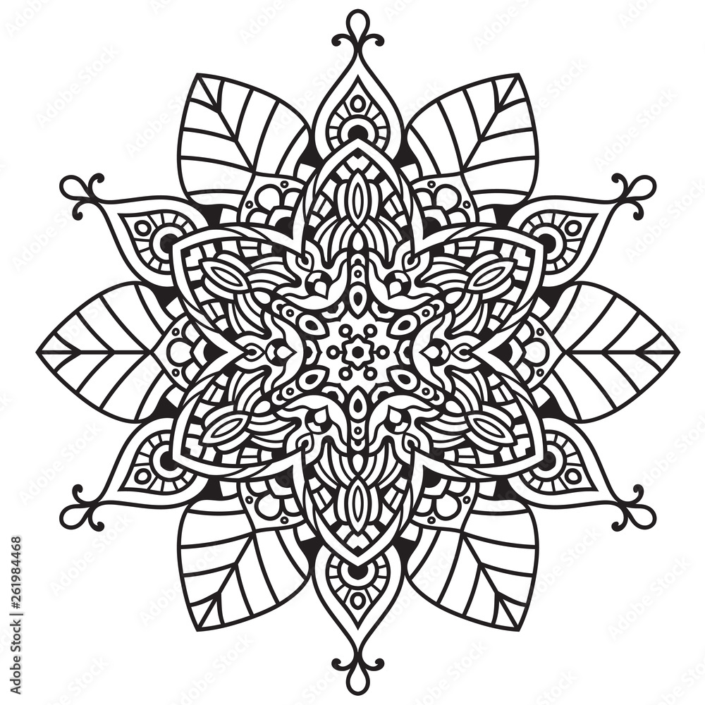 Black and white mandala vector isolated on white. Vector hand drawn circular decorative element. Black and white mandala vector isolated on white. Vector hand drawn circular decorative element.
