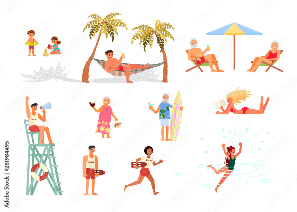 Set of different People on the sea coast Set of different People on the sea coast