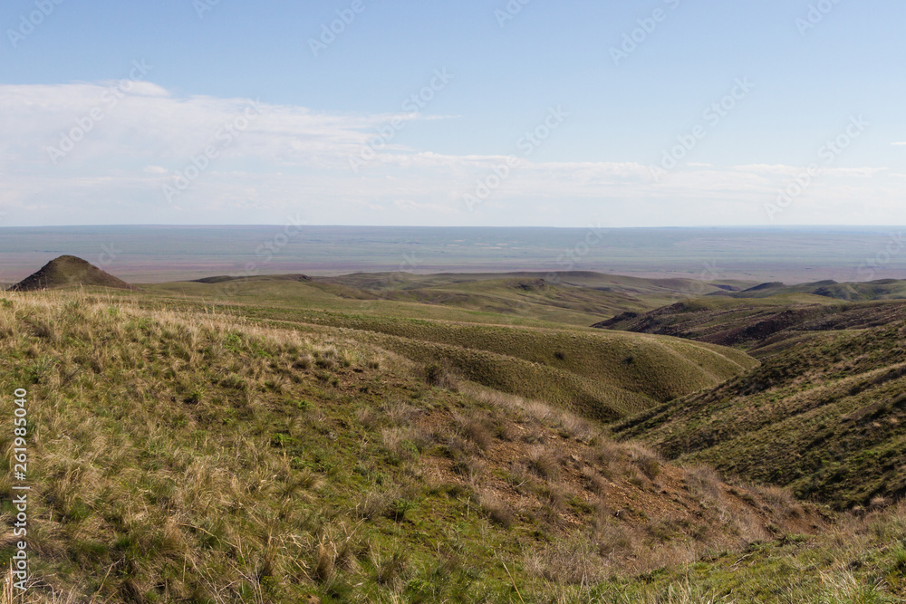 spring in the Kazakh steppes among the hills