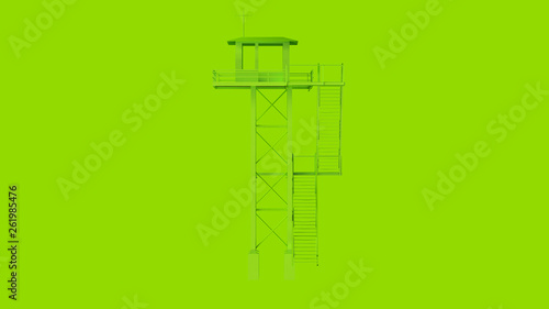 Lime Green Tall Watch Tower with Stairs 3d illustration 
