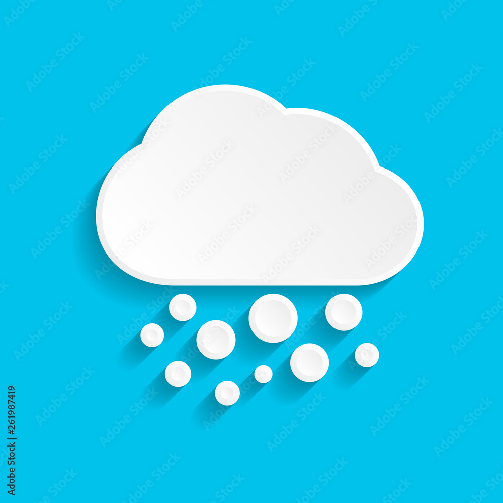 Snow and cloud icon in paper style on blue background Snow and cloud icon in paper style on blue background