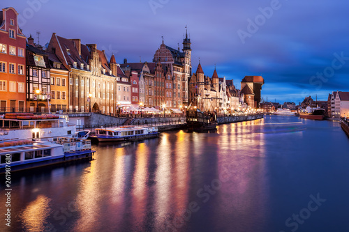 Downtown of Gdansk with boats in harbor during evening,Poland