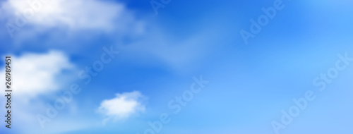 Blue sunny sky with white clouds, landscape banner, vector template