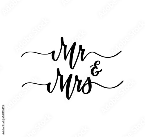 Mr and Mrs wedding engagement party sweet calligraphy design