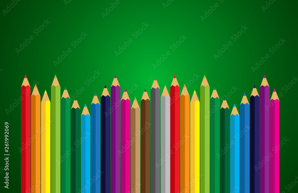 Colour pencils on green background vector Colour pencils on green background vector