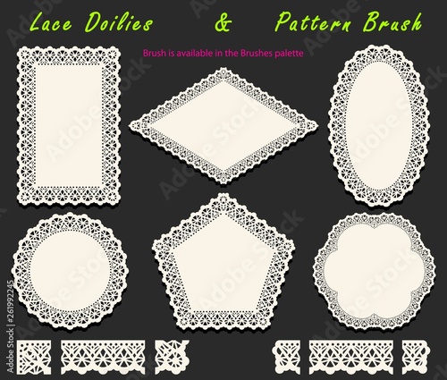 Collection of Openwork White Lace pattern brush and diversified lacy napkins, doilies and tracery elements.