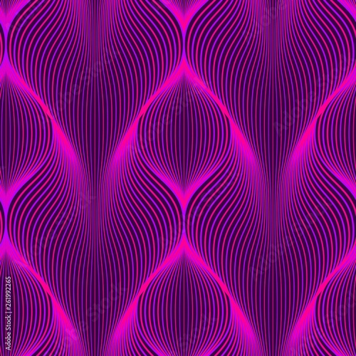 Neon lines seamless pattern. Background with glowing 80s retro vapor wave style.