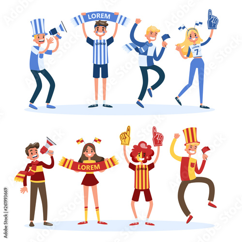 Soccer fan set. People with country flag support