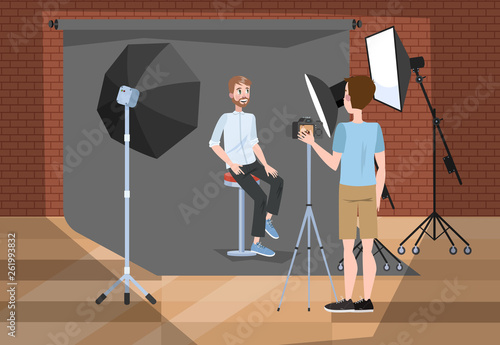 Handsome man making photoshoot in the studio