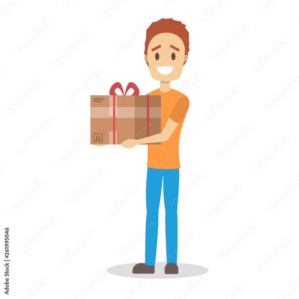 Delivery man. Courier in orange and blue uniform Delivery man. Courier in orange and blue uniform