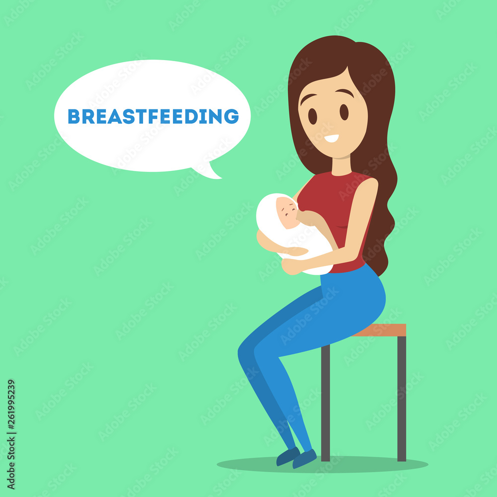 Mother breastfeeding her newborn baby. Idea of child care Mother breastfeeding her newborn baby. Idea of child care