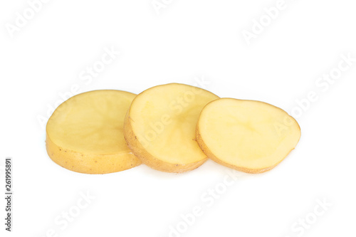 potato cut slice on white background.