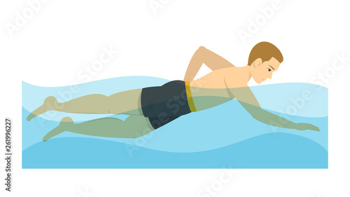 Man swimming in the pool. Exercise to relieve