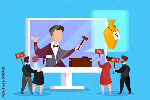 Online auction concept. Taking action in auction through device