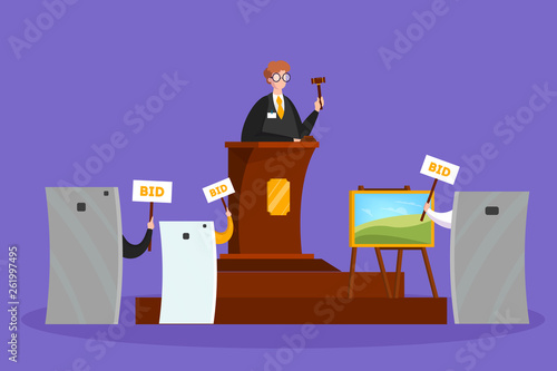 Online auction concept. Taking action in auction through device